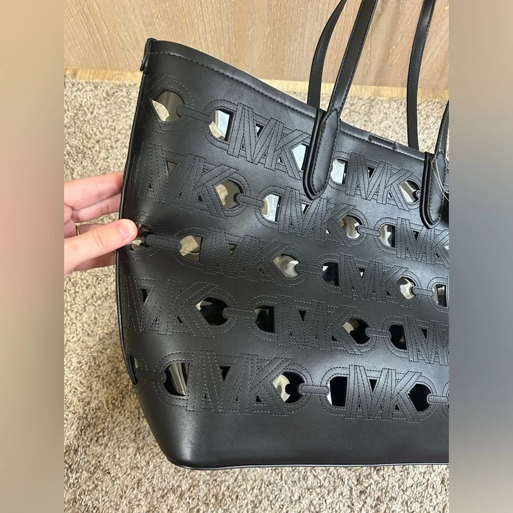 NWT Michael Kors Eliza Open Tote Bag Transparencies Color Black Large Travel